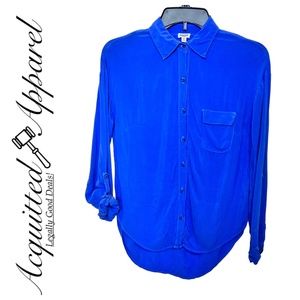 Splendid Long Roll Up Sleeve Button Up Knit Blouse